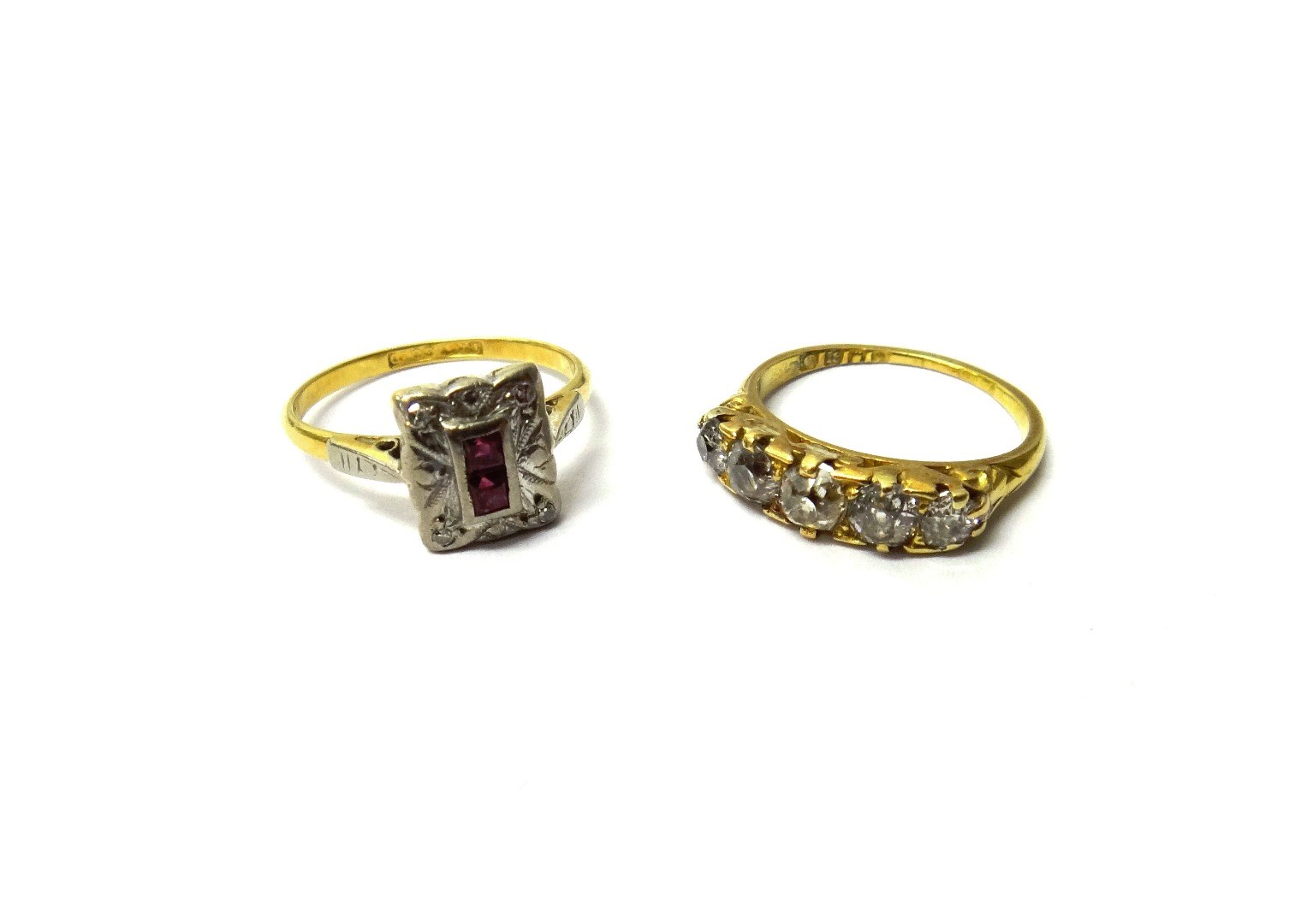 Appraisal: A gold and diamond set five stone ring mounted with