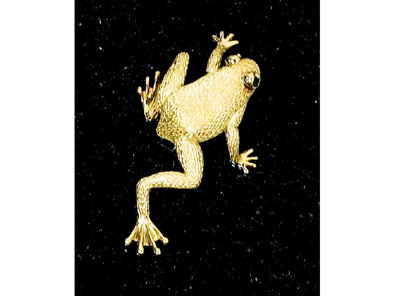 Appraisal: HENRY DUNAY FROG BROOCH k yellow gold with textured body