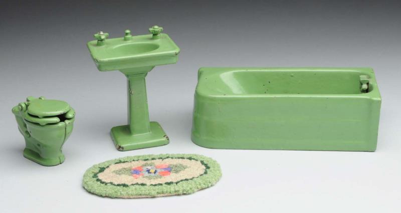 Appraisal: Green Metal Arcade Bathroom Set Tub toilet and sink some