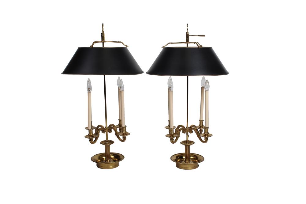 Appraisal: PAIR OF BRASS BOUILLOTTE TABLE LAMPSeach with four lights inches