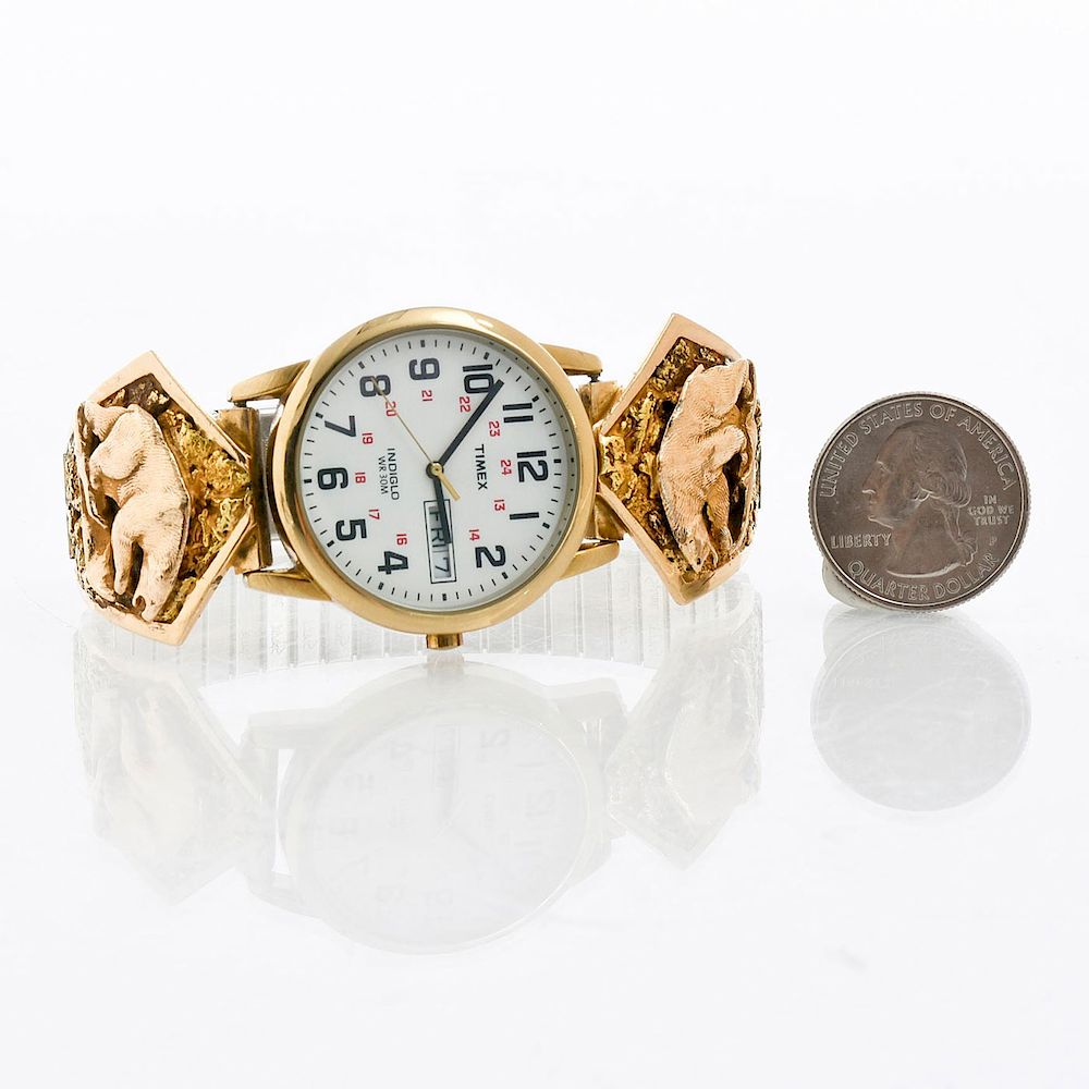 Appraisal: TIMEX INDIGLO WATCH WITH K GOLD BEAR DETAIL Bear detail