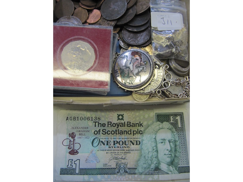 Appraisal: Box of coins banknote etc