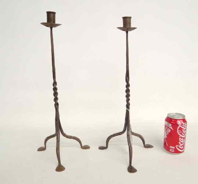 Appraisal: Pair iron twisted design candlesticks '' Ht