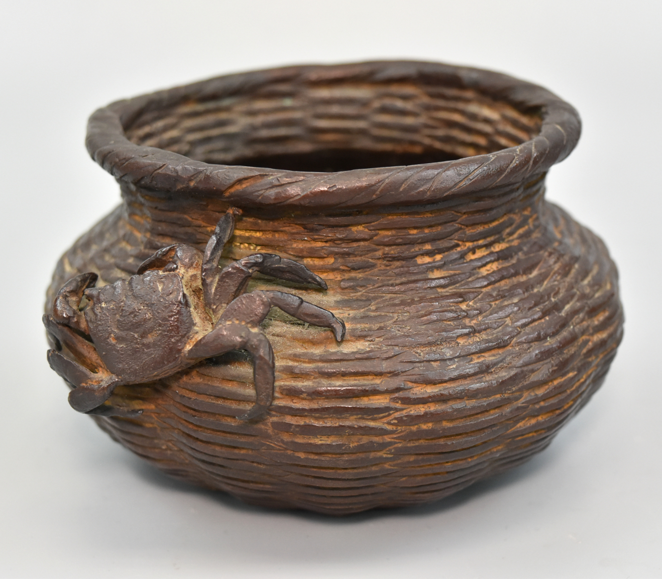 Appraisal: Japanese Meiji Period bronze basket with a crab crawling on