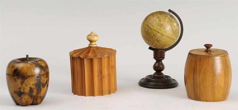 Appraisal: TWO TEA CADDIES A TOBACCO BOX AND SMITH'S TERRESTRIAL GLOBE