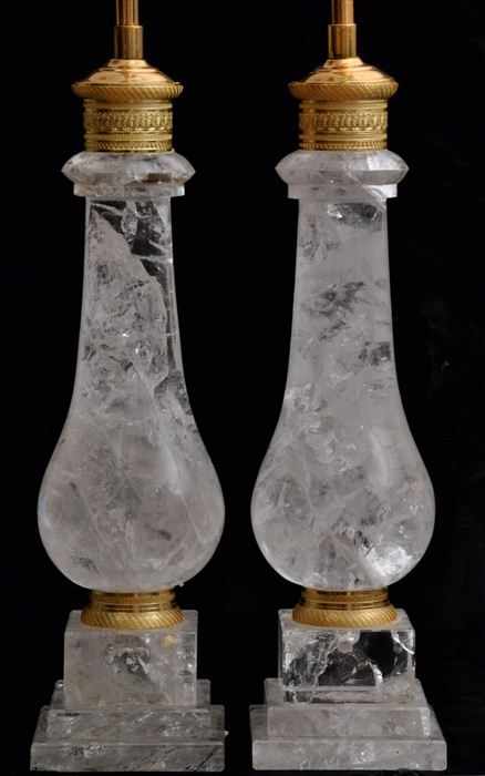 Appraisal: PAIR OF DECORATIVE GILT-METAL MOUNTED ROCK CRYSTAL TABLE LAMPS Each