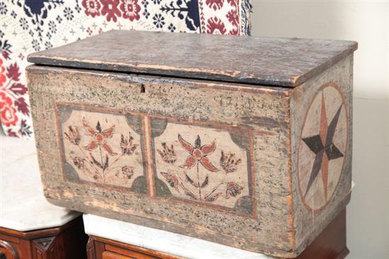 Appraisal: PENNSYLVANIA PAINT DECORATED BLANKET CHEST Small size with double paneled