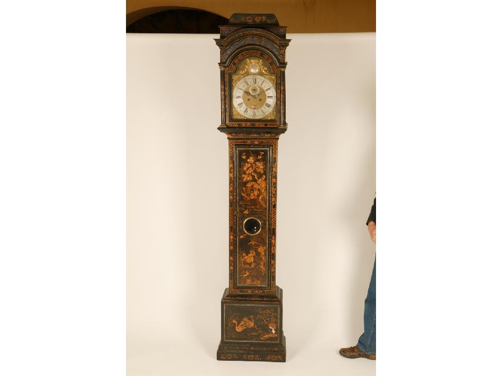 Appraisal: A GEORGE I DARK BLUE JAPANNED LONGCASE CLOCK by William