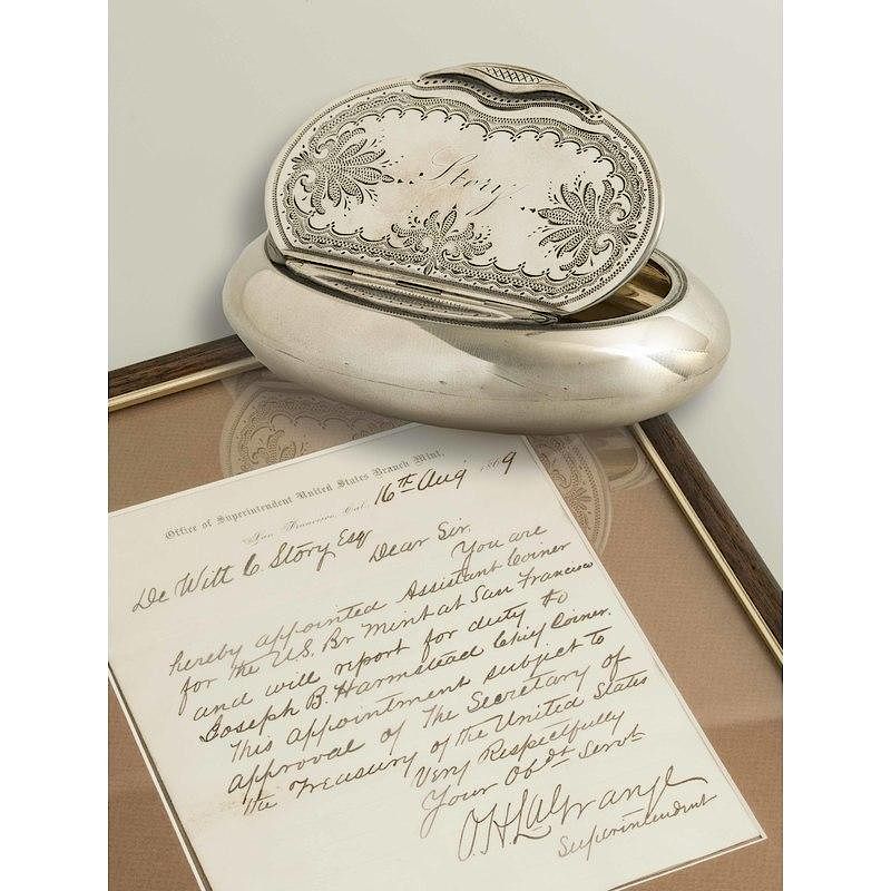 Appraisal: Koehler Ritter Silver Presentation Snuff Box Appointment Letter Framed letter