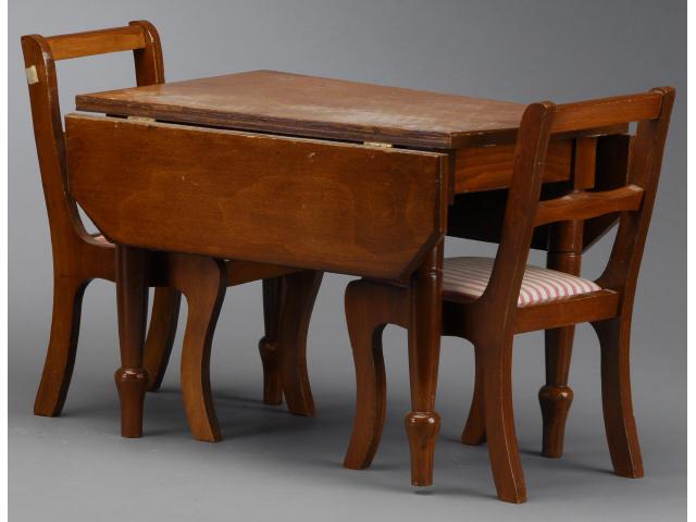 Appraisal: Doll-Size Drop-Leaf Table with Two Chairs America mid th century