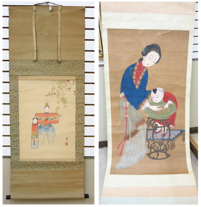 Appraisal: TWO CHINESE SCROLLS One a painting on silk depicting two