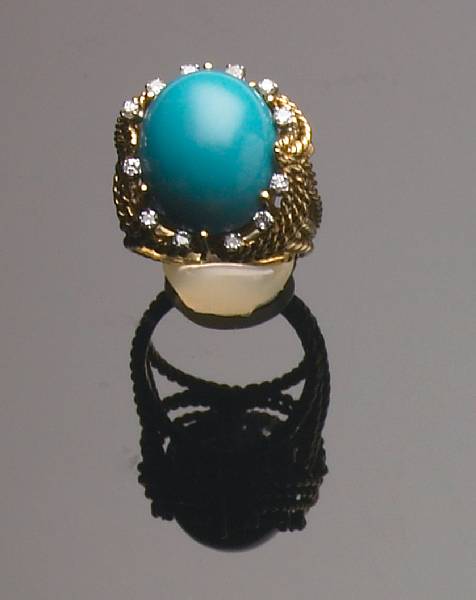 Appraisal: A turquoise diamond and gold ring grams gross