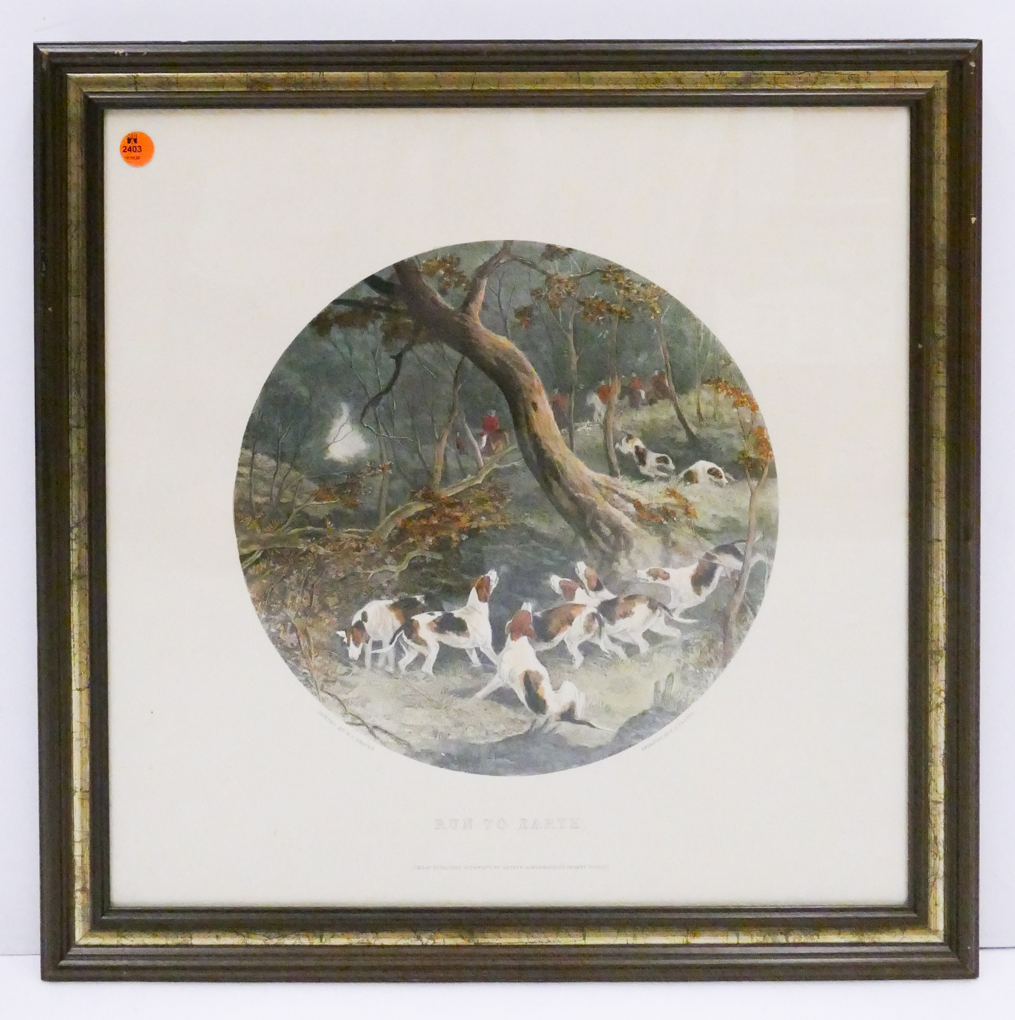 Appraisal: Run To Earth' English Fox Hunt Scene Arthur Ackerman Lithograph