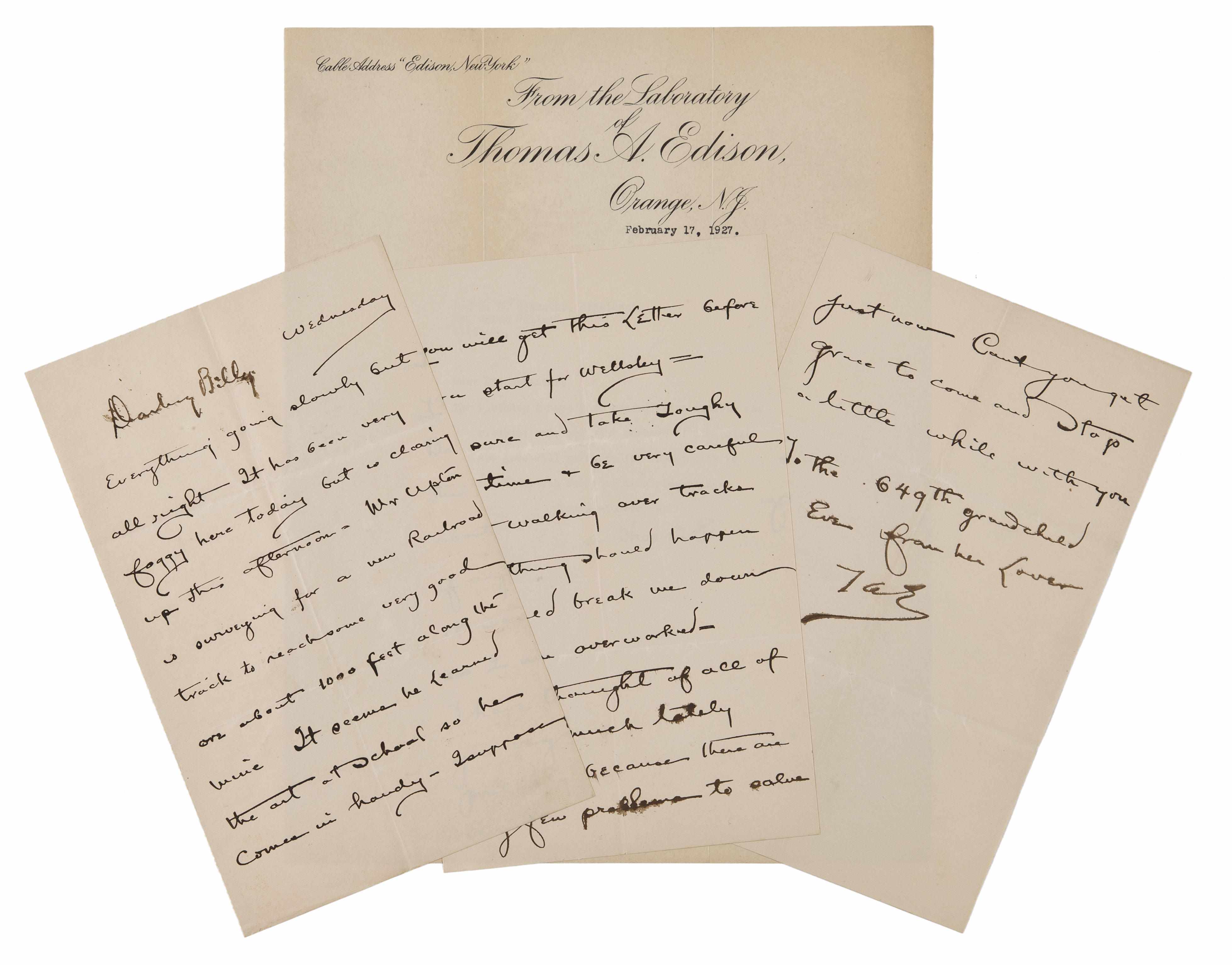 Appraisal: EDISON THOMAS ALVA - Autograph Letter Signed ''TAE'' pp rectos