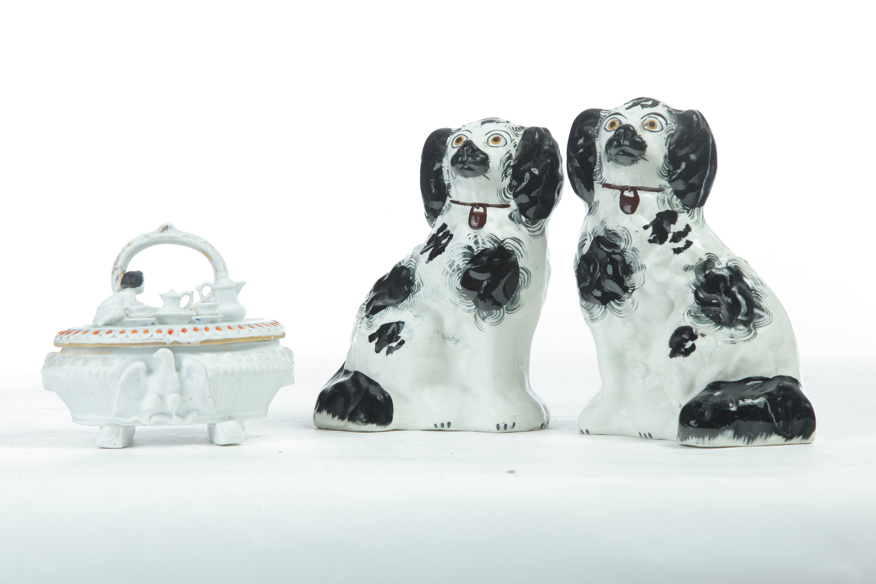 Appraisal: PAIR OF STAFFORDSHIRE DOGS AND A DRESSER BOX Second half-