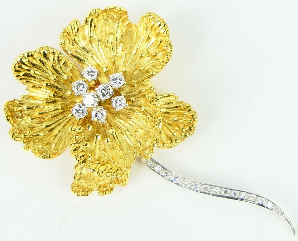 Appraisal: ESTATE KT GOLD CT DIAMOND LARGE ROSE BROOCH Measures long