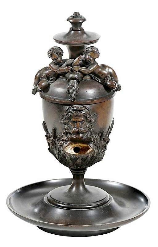 Appraisal: Bronze Renaissance Revival Oil Lamp Continental th century pedestal urn