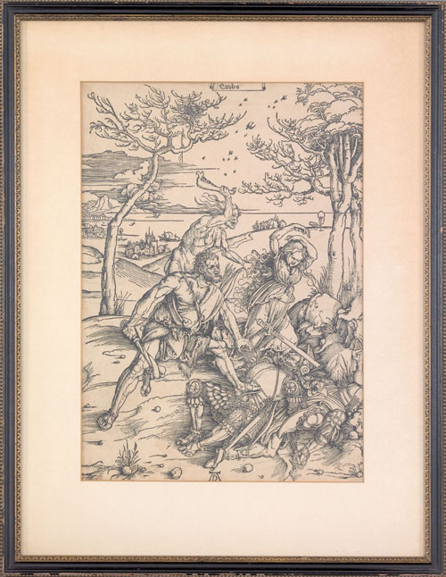 Appraisal: Albrecht Durer German - woodcut of Hercules conquering the Molionide