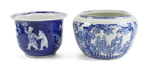 Appraisal: A group of three Asian blue and white jardinieres height