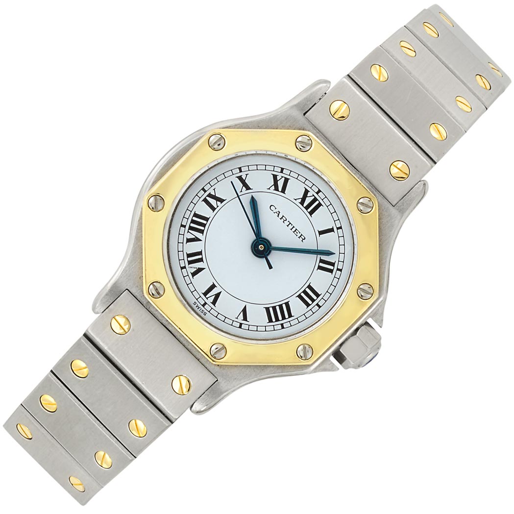 Appraisal: Lady's Stainless Steel and Gold 'Santos' Wristwatch Cartier Quartz sweep