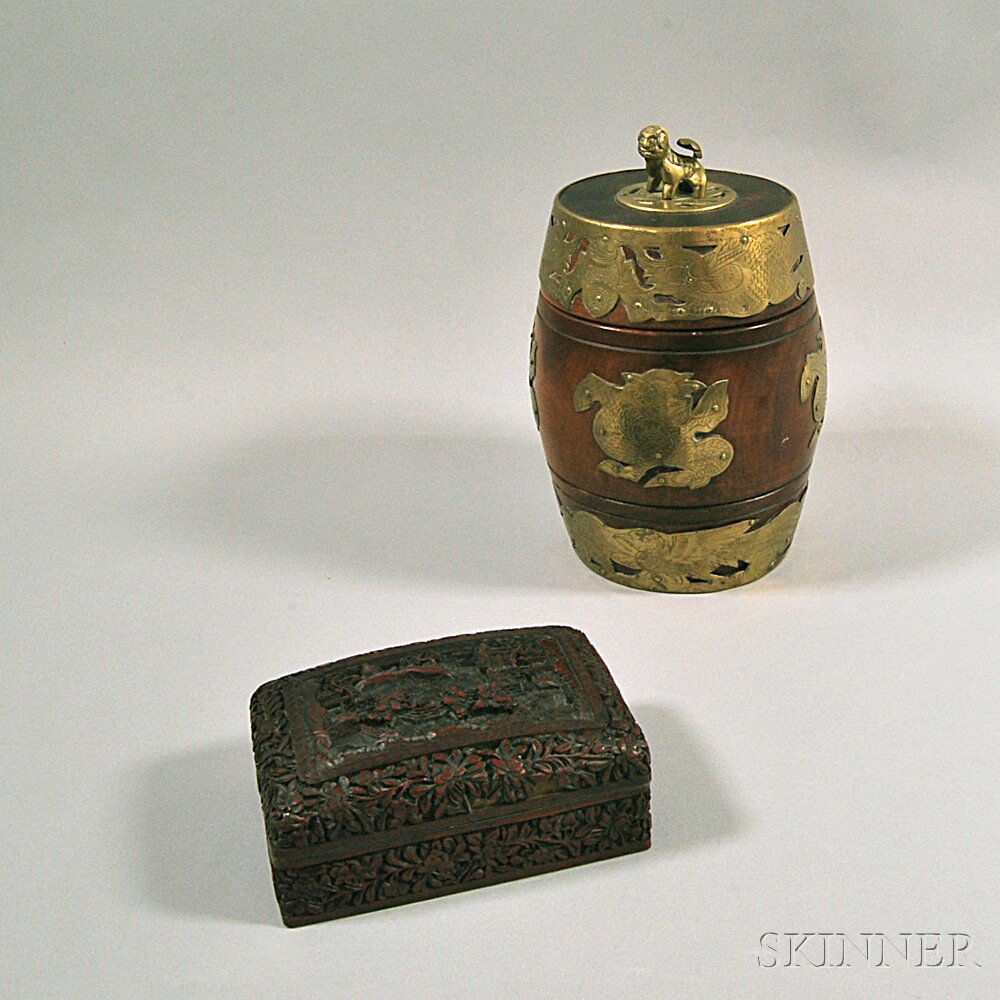 Appraisal: Chinese Humidor and Carved Lacquer Box th century a cinnabar