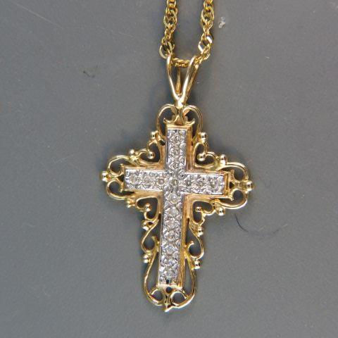 Appraisal: k Necklace cross pendant has diamonds chain is long grams