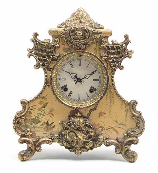 Appraisal: A chinoiserie decorated gilt metal mounted mantel clock height in