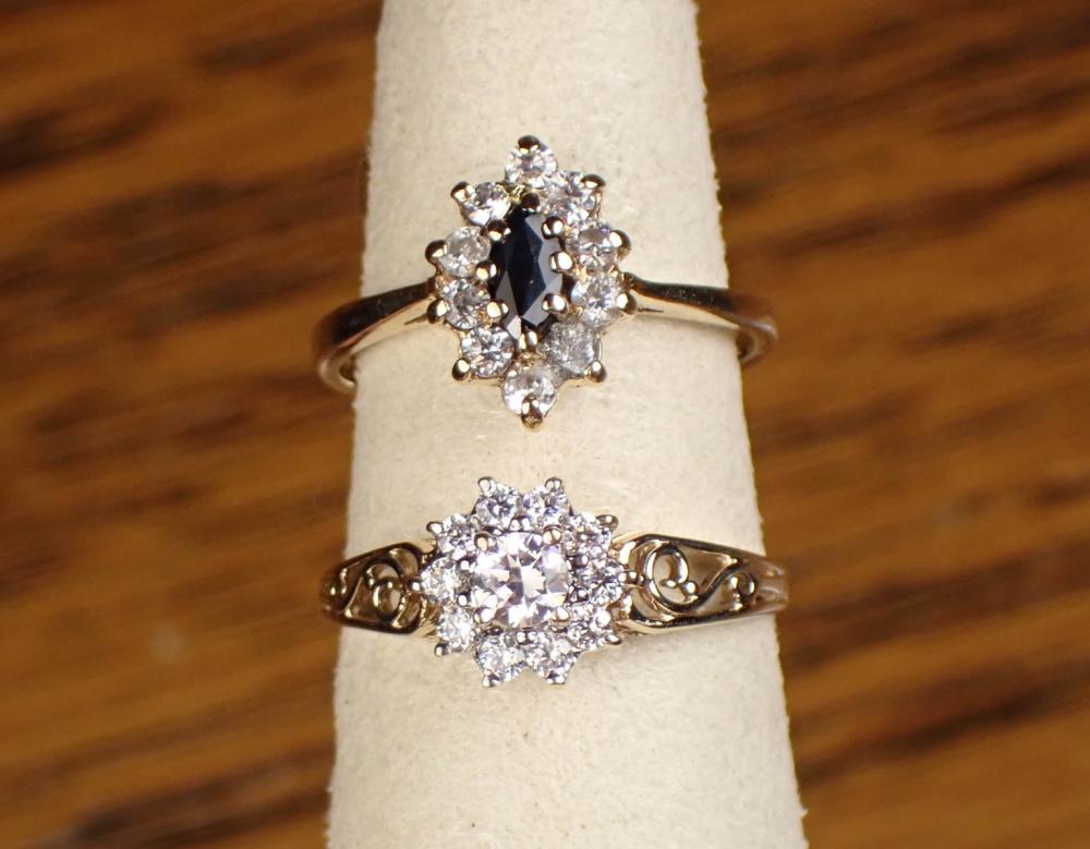 Appraisal: TWO FAUX DIAMOND AND YELLOW GOLD RINGS including a k