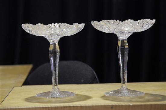 Appraisal: PAIR OF LIBBEY CUT GLASS TAZZAS Footed tazzas with sawtooth