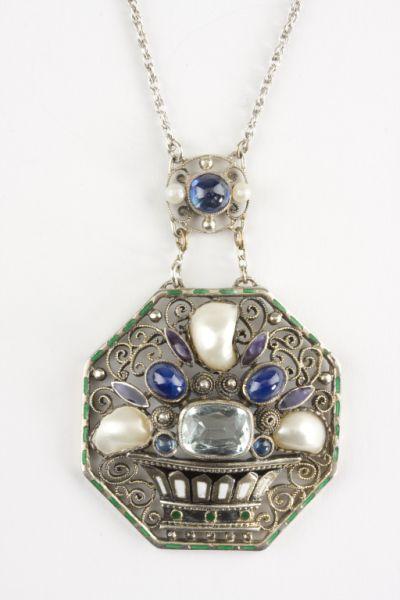 Appraisal: Antique German Silver and Multi- Stone Pendant marked Germany designed