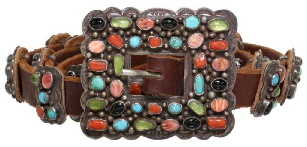 Appraisal: Native American sterling silver concho belt buckle signed GJ large