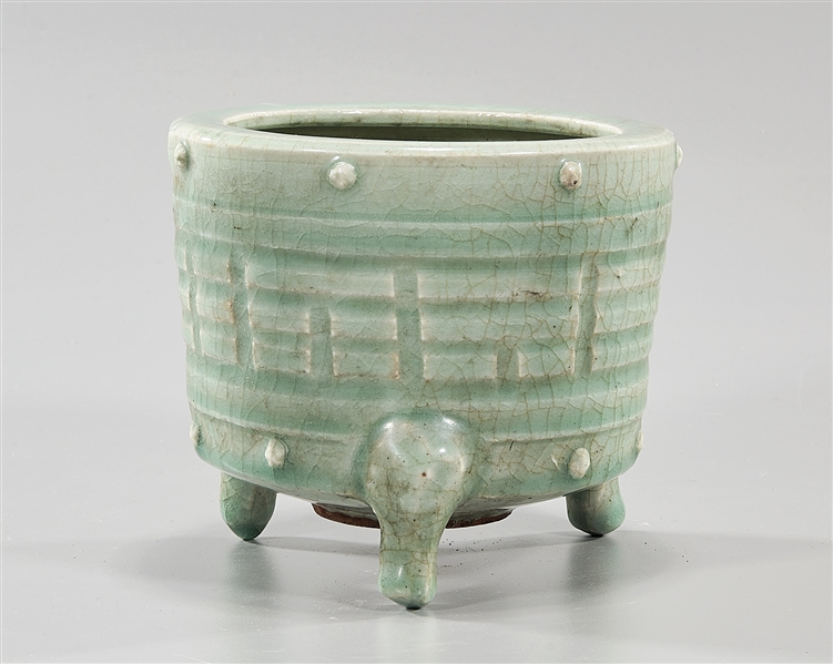 Appraisal: Chinese celadon glazed tripod censer x approx Condition firing flaws