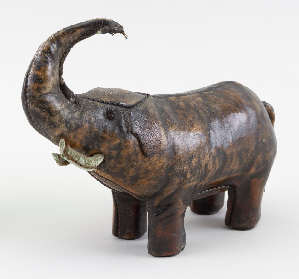 Appraisal: ABERCROMBIE FITCH LEATHER ELEPHANT-FORM PAPERWEIGHT TH CENTURY HEIGHT LENGTH ABERCROMBIE