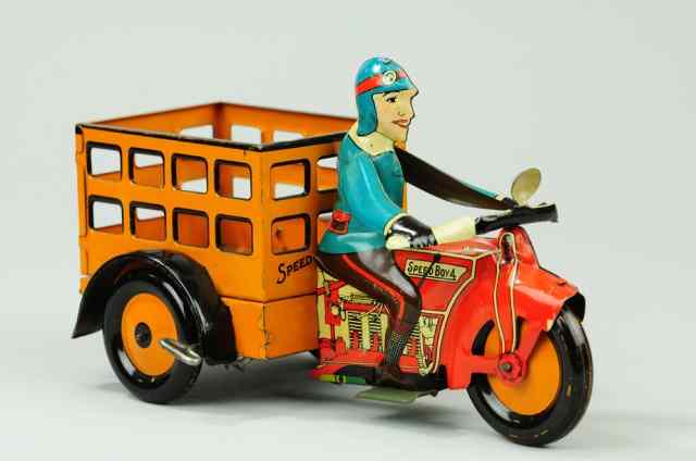 Appraisal: SPEEDBOY DELIVERY CYCLE Marx Toys lithographed tin open bed delivery