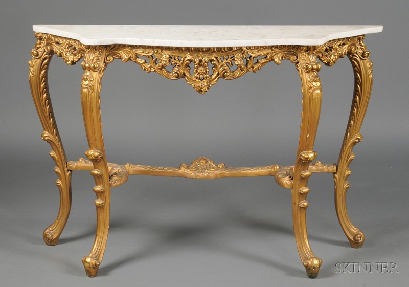 Appraisal: Louis XV Style Giltwood and Gessoed Marble-top Console Table th