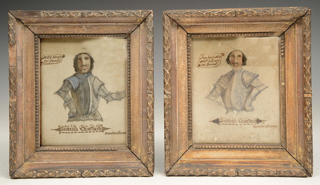 Appraisal: A PAIR OF PEN AND INK SKETCHES of Scottish Chieftains