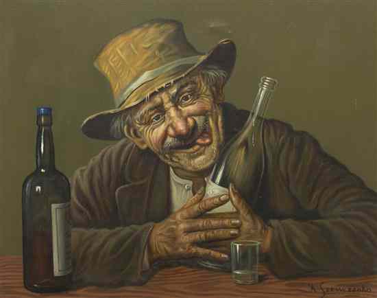 Appraisal: K Szwczenko th century The Village Drunk oil on canvas