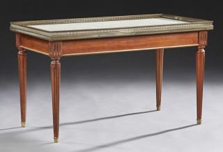 Appraisal: French Louis XVI Style Carved Mahogany Marble Top Coffee Table