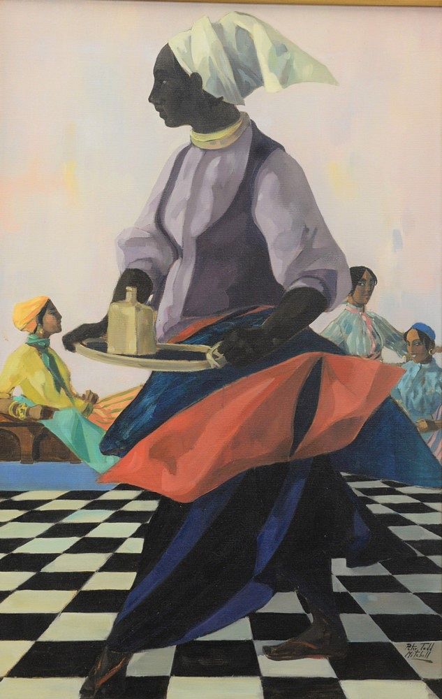 Appraisal: Peter Todd Mitchell Spanish American - Kitchen Figures oil on