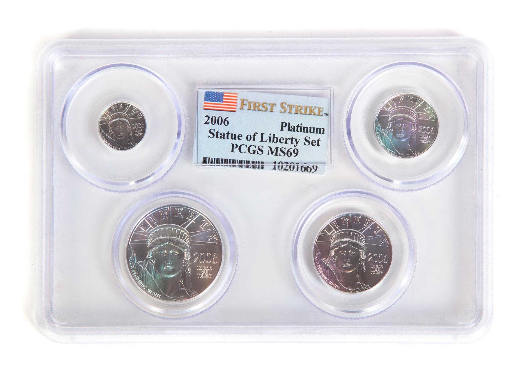 Appraisal: PLATINUM STATUE OF LIBERTY SET First Strike MS PCGS