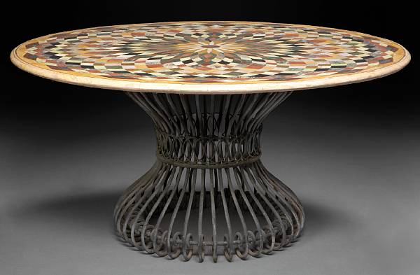 Appraisal: A Neoclassical style pietra dura table top on wrought iron