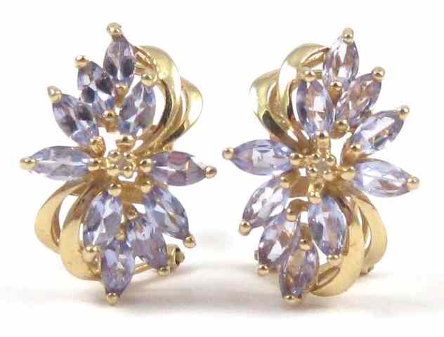 Appraisal: PAIR OF TANZANITE AND DIAMOND EARRINGS each k yellow gold