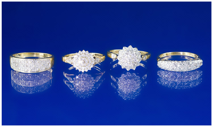 Appraisal: Four ct Gold Diamond Clusters Rings All Fully Hallmarked