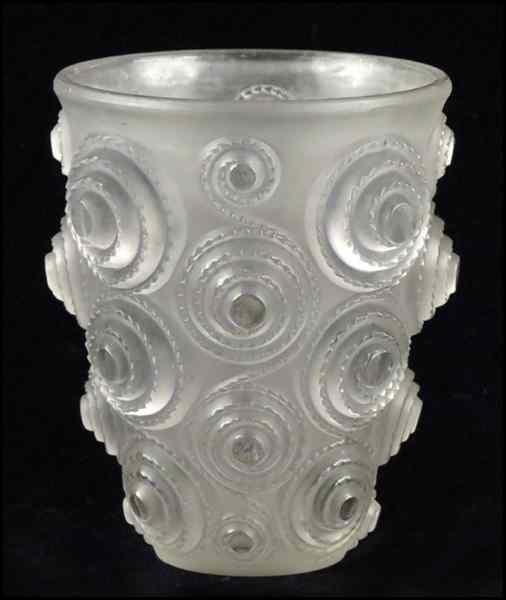 Appraisal: R LALIQUE FROSTED GLASS VASE Underside is signed ''R Lalique