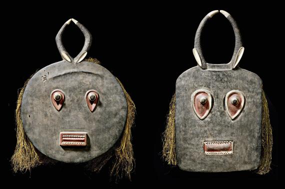 Appraisal: PAIR OF BAULE MASKS Ivory Coast H cm and cm