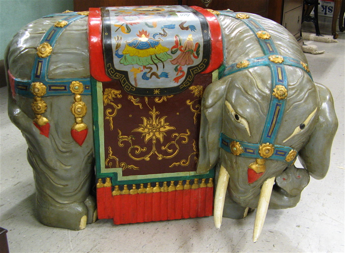 Appraisal: CARVED AND PAINTED WOOD ELEPHANT-FORM STOOL Chinese th century Dimensions