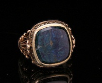 Appraisal: A Gentleman's Azurite-Malachite Gold Ring A fancy gold setting designed