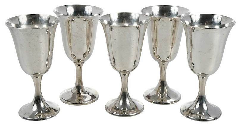 Appraisal: Ten Sterling Wine Goblets American th century typical form nine