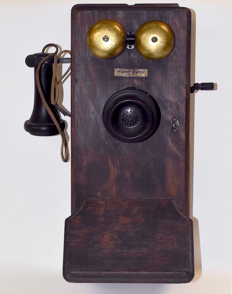 Appraisal: Antique Western Electric Oak Wall Phone Western Electric Oak Wall