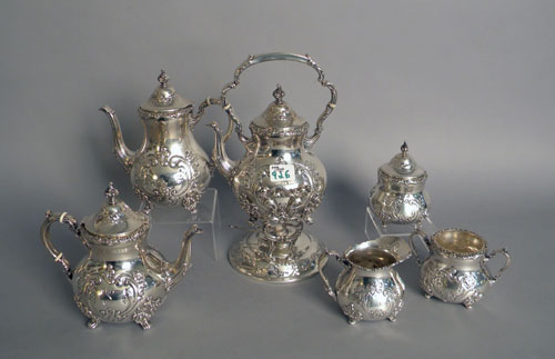 Appraisal: Poole sterling silver six-piece tea service ozt h - urn